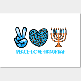 Peace Love Hanukkah Leopard Hanukkah Menorah Jewish Posters and Art